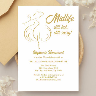 Funny Woman's Gold Midlife Still Hot 50th Birthday Einladung