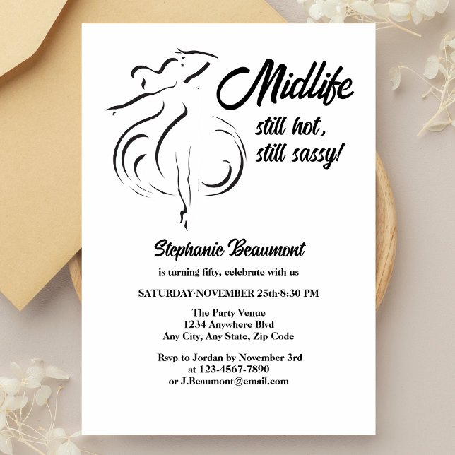 Funny Woman's Midlife still Hot 50. Geburtstag Einladung (Von Creator hochgeladen)