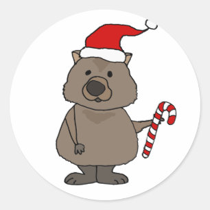 Funny Wombat in der Weihnachtsmannmütze Weihnacht Runder Aufkleber
