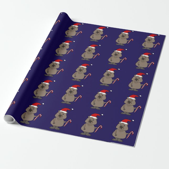 Funny Wombat in der Weihnachtsmannmütze Weihnachte Geschenkpapier (Ungerollt)