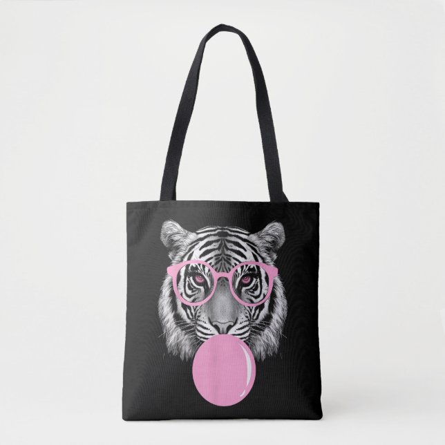Funny Women's Tiger Brille & Pink Bubble Gum Anim Tasche (Vorderseite)