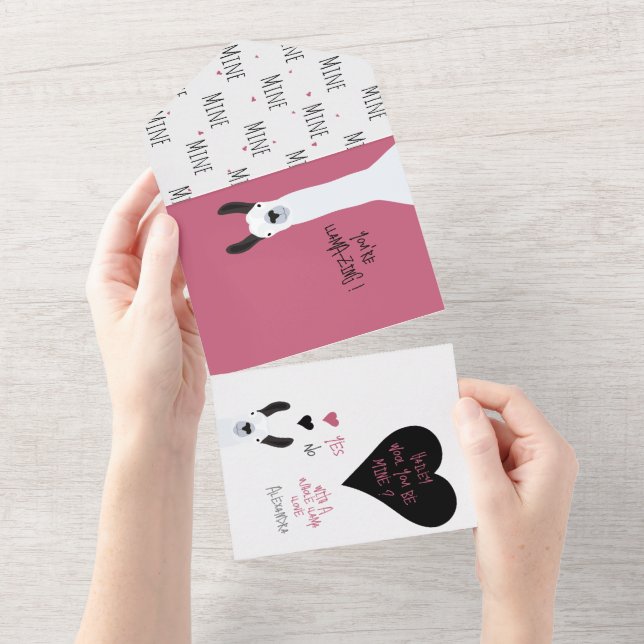 Funny Wool You Be Mine? Llama Puns Proposal  Card All In One Einladung (Abreißen)