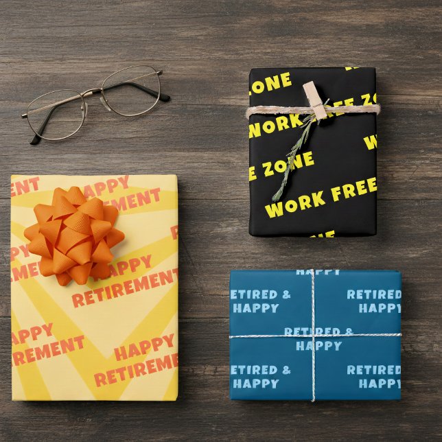 Funny Work Free Zone Retired Wrapping Paper Sheets Geschenkpapier Set (Happy Retirement gift wrap just for you)