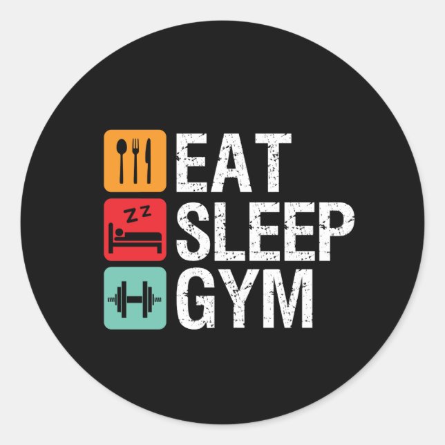 Funny Workout Fitness Übung Essen Schlaf Gym Runder Aufkleber (Vorderseite)
