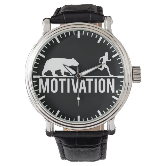 Funny Workout Motivation - Bear Chasing Jogger Armbanduhr (Vorderseite)
