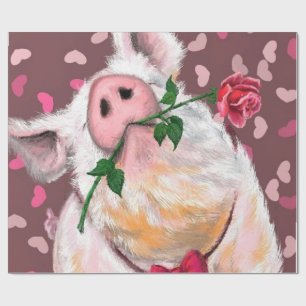 Funny Wrapping Paper Gentleman Pig mit Rose Geschenkpapier