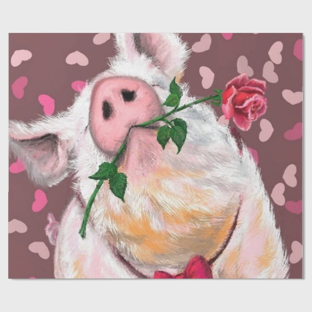 Funny Wrapping Paper Gentleman Pig mit Rose Geschenkpapier (Flach)