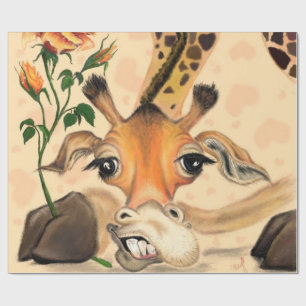 Funny Wrapping Paper Romantische Giraffe mit Rose Geschenkpapier