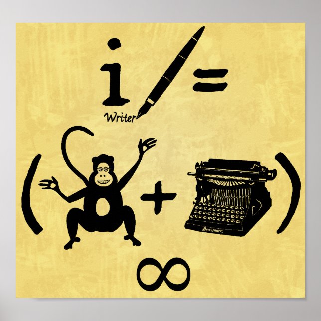 Funny Writer Monkey Schreibwriter Equation Poster (Vorne)