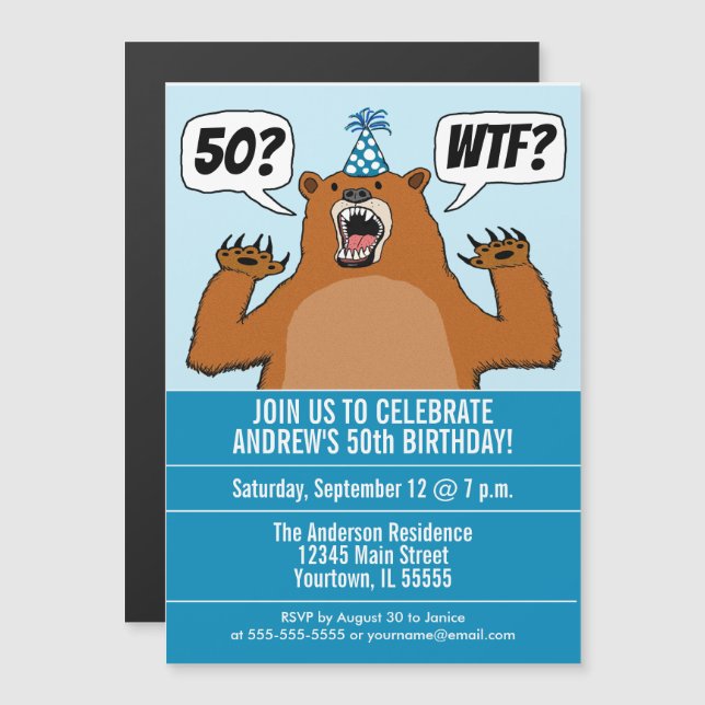 Funny WTF Bärenzeitalter zum Geburtstag Magneteinladung (Vorne/Hinten)