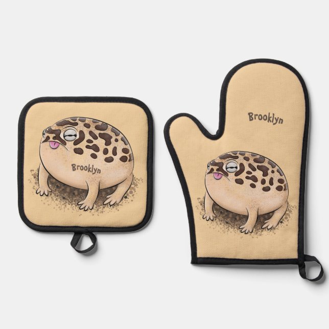 Funny Wüste Regenfrosch Cartoon Illustration Ofenhandschuh & Topflappen-Set (Vorderseite)