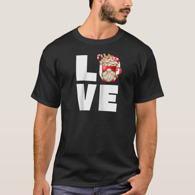 Funny Xmas Gnome With Gingerbread Cocoa Cup Love C T-Shirt (Vorderseite)
