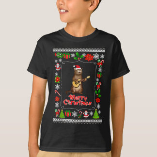 Funny xmas hässliche Katzenliebhaber spielen ukele T-Shirt
