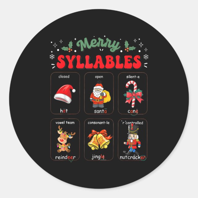 Funny Xmas Holiday Christmas Syllables Reading Tea Runder Aufkleber (Vorderseite)