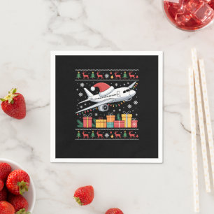 Funny Xmas Leuchtturm Santa Ugly Flugzeug Serviette