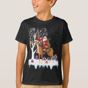 Funny Xmas Leuchtturm Tree Santa Riding Greyhound  T-Shirt