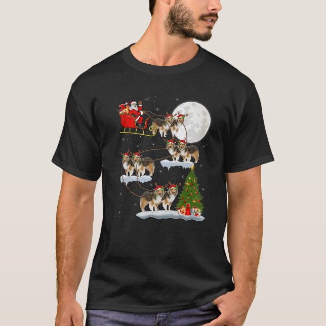 Funny Xmas Licht Tree Sheltie Kirche von Mario Bot T-Shirt (Vorderseite)