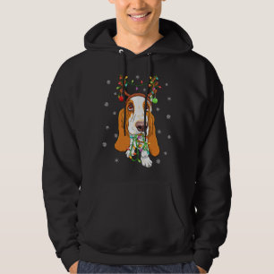 Funny Xmas Lighting Reindeer Hat Basset Hound Chri Hoodie
