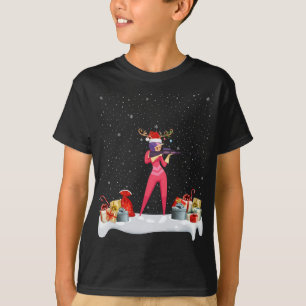 Funny Xmas Lighting Rentier Weihnachtsmannmütze Bi T-Shirt
