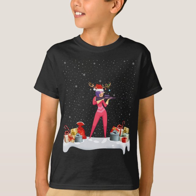 Funny Xmas Lighting Rentier Weihnachtsmannmütze Bi T-Shirt (Vorderseite)