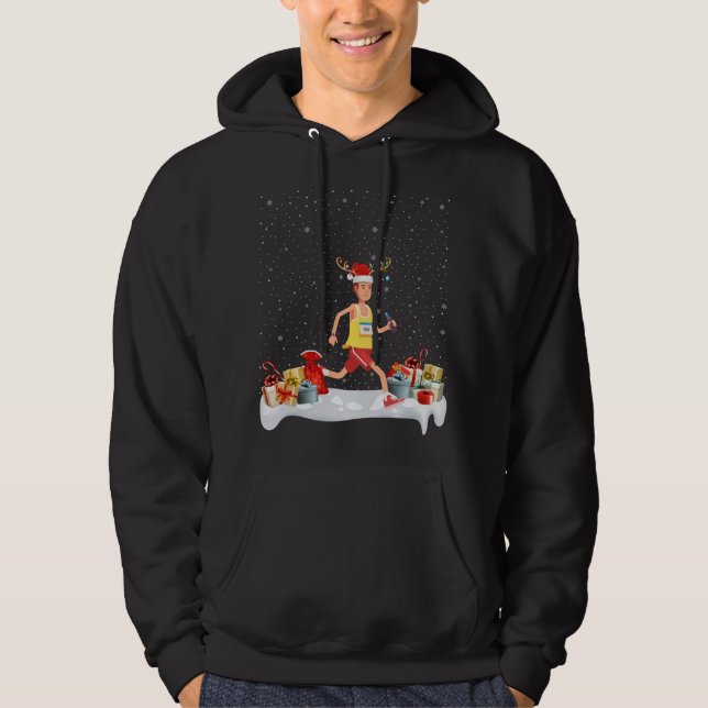 Funny Xmas Lighting Rentier Weihnachtsmannmütze Ma Hoodie (Vorderseite)