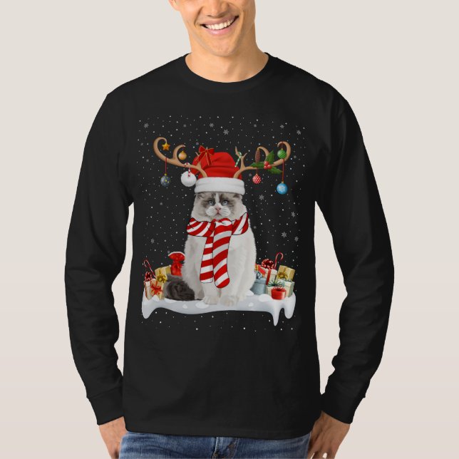 Funny Xmas Lighting Rentier Weihnachtsmannmütze Ra T-Shirt (Vorderseite)