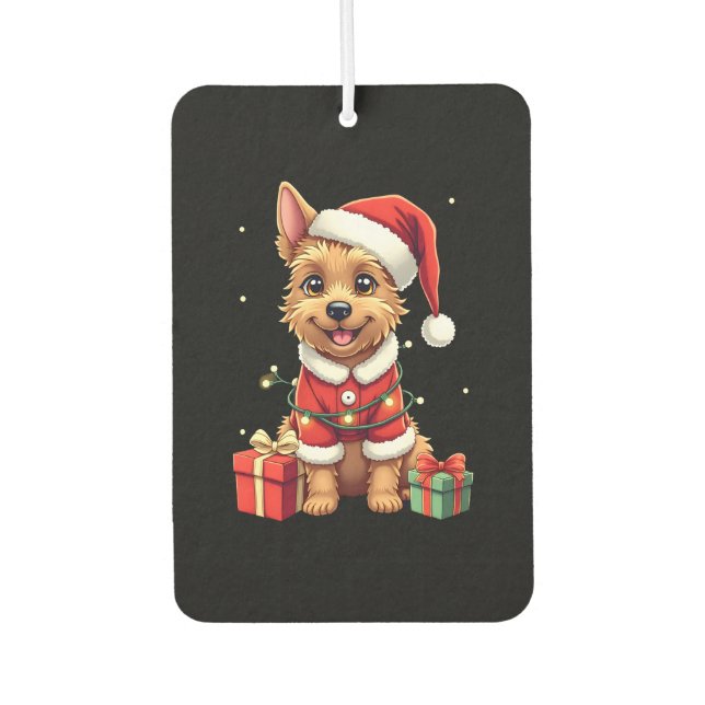 Funny Xmas Lighting Santa Border Terrier Dog Chris Autolufterfrischer (Vorderseite)