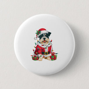 Funny Xmas Lighting Santa Border Terrier Dog Chris Button