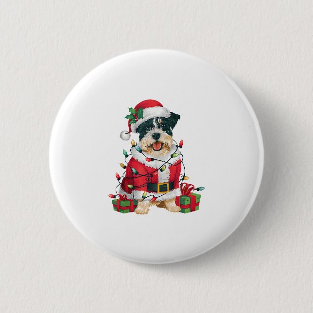 Funny Xmas Lighting Santa Border Terrier Dog Chris Button (Vorderseite)