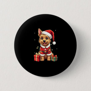 Funny Xmas Lighting Santa Border Terrier Dog Chris Button