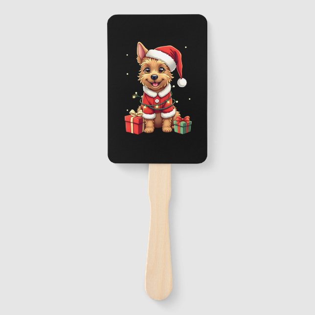 Funny Xmas Lighting Santa Border Terrier Dog Chris Fächer (Vorderseite)