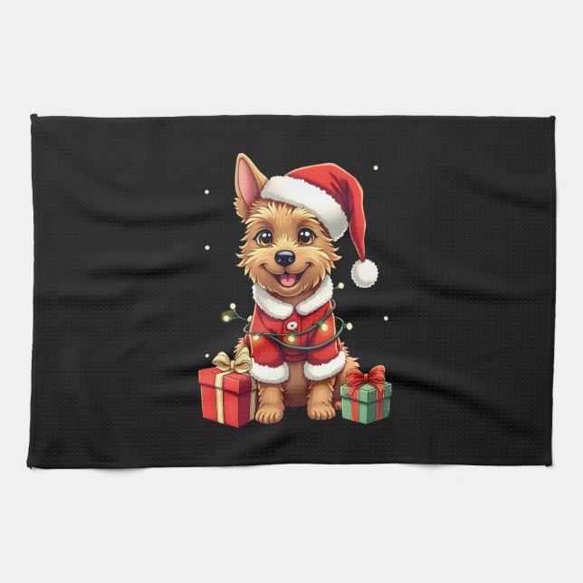 Funny Xmas Lighting Santa Border Terrier Dog Chris Geschirrtuch (Horizontal)