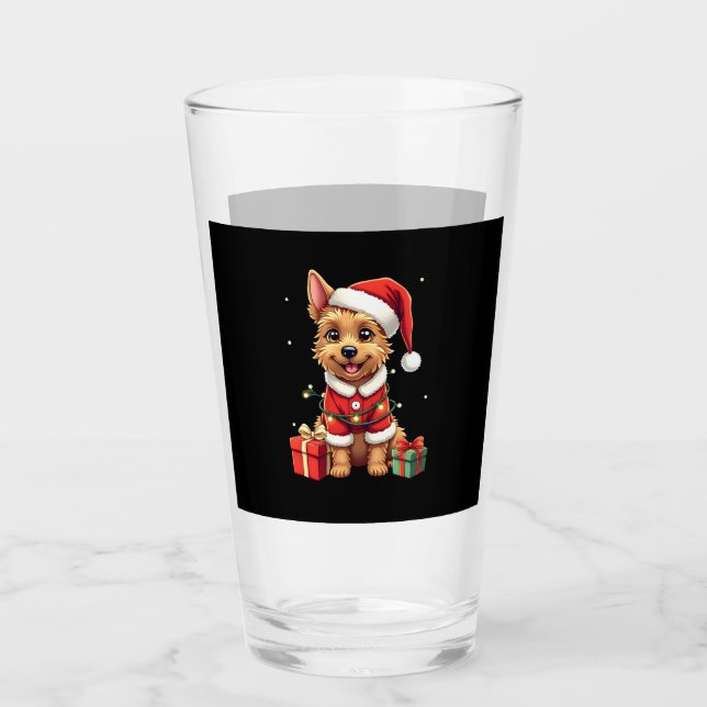 Funny Xmas Lighting Santa Border Terrier Dog Chris Glas (Vorderseite)