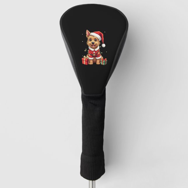 Funny Xmas Lighting Santa Border Terrier Dog Chris Golf Headcover (Vorderseite)