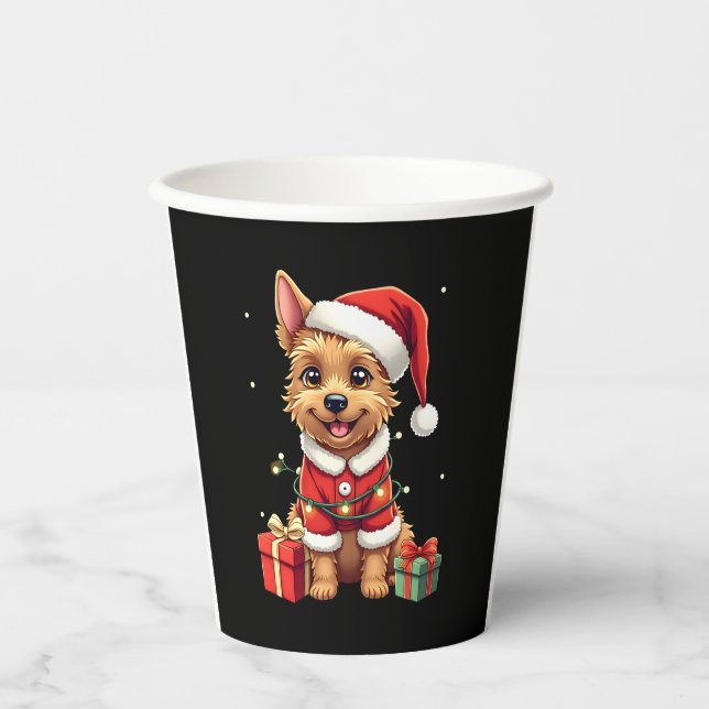 Funny Xmas Lighting Santa Border Terrier Dog Chris Pappbecher (Vorderseite)
