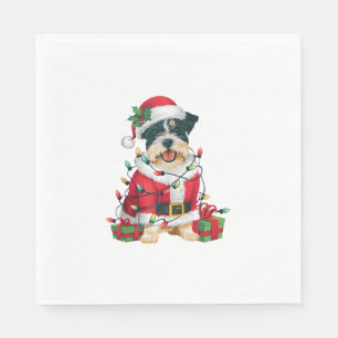Funny Xmas Lighting Santa Border Terrier Dog Chris Serviette
