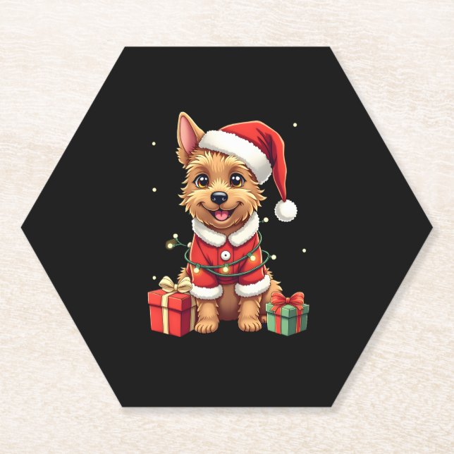 Funny Xmas Lighting Santa Border Terrier Dog Chris Untersetzer (Vorderseite)