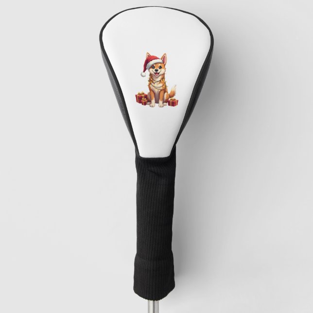 Funny Xmas Lighting Santa Hat Tamaskan Dog Christm Golf Headcover (Vorderseite)