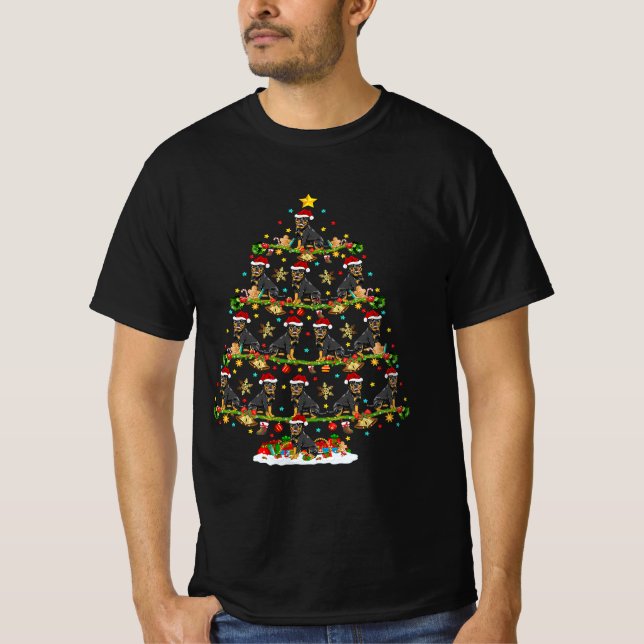 Funny Xmas Lighting Santa Rottweiler Weihnachten T-Shirt (Vorderseite)