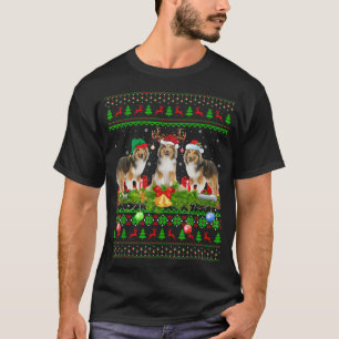 Funny Xmas Lighting Santa Ugly Shetland Sheepdog C T-Shirt