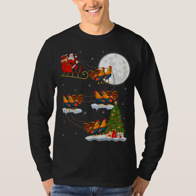 Funny Xmas Lighting Tree Santa Riding Bird T-Shirt (Vorderseite)
