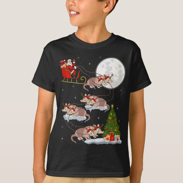 Funny Xmas Lighting Tree Santa Riding T-Shirt (Vorderseite)