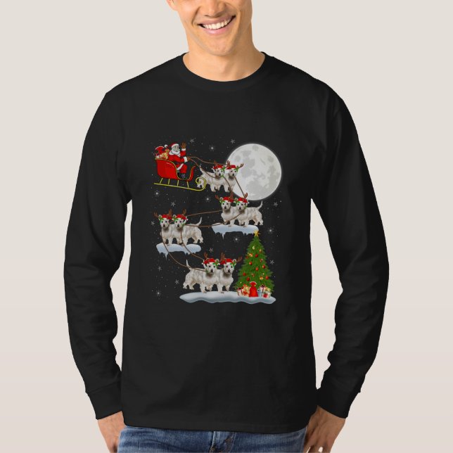 Funny Xmas Lighting Tree Santa Riding Westie T-Shirt (Vorderseite)