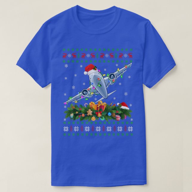 Funny Xmas Lighting Tree Santa Ugly Flugzeug Chris T-Shirt (Design vorne)