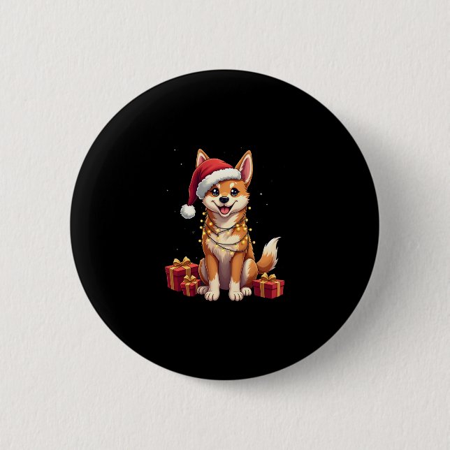 Funny Xmas Lighting Weihnachtsmannmütze Tamaskan D Button (Vorderseite)