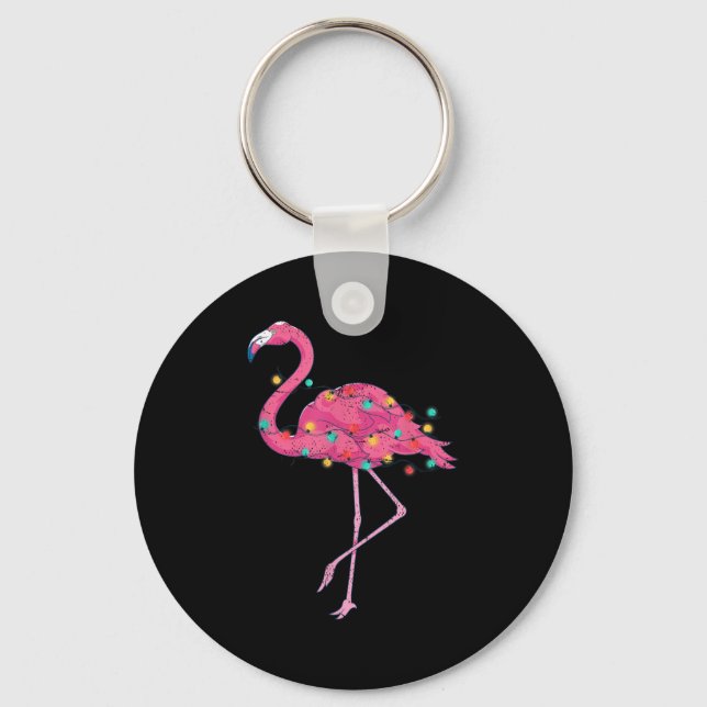 Funny Xmas Lights Nk Flamingo Trocal Weihnachten Schlüsselanhänger (Vorderseite)