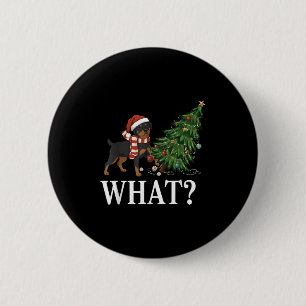 Funny Xmas Rottweiler putzt Weihnachtsbaum über Button