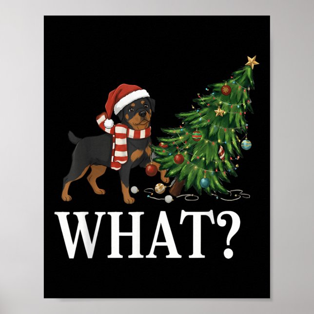 Funny Xmas Rottweiler putzt Weihnachtsbaum über Poster (Vorne)