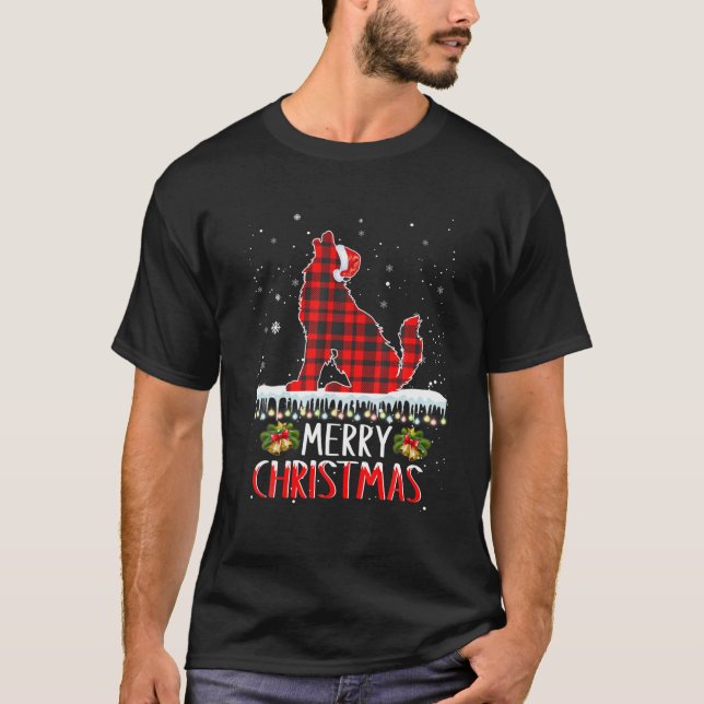 Funny Xmas Santa Kariert Wolf Weihnachten Pajama W T-Shirt (Vorderseite)