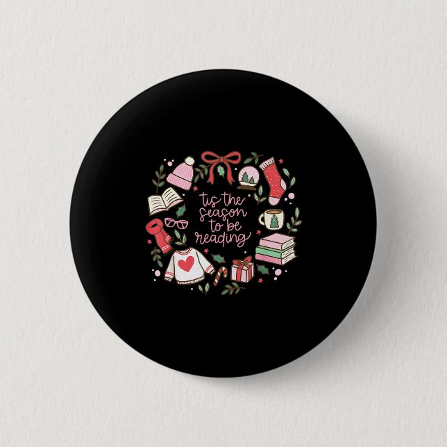 Funny Xmas Tis The Season To Be Reading Books Paja Button (Vorderseite)